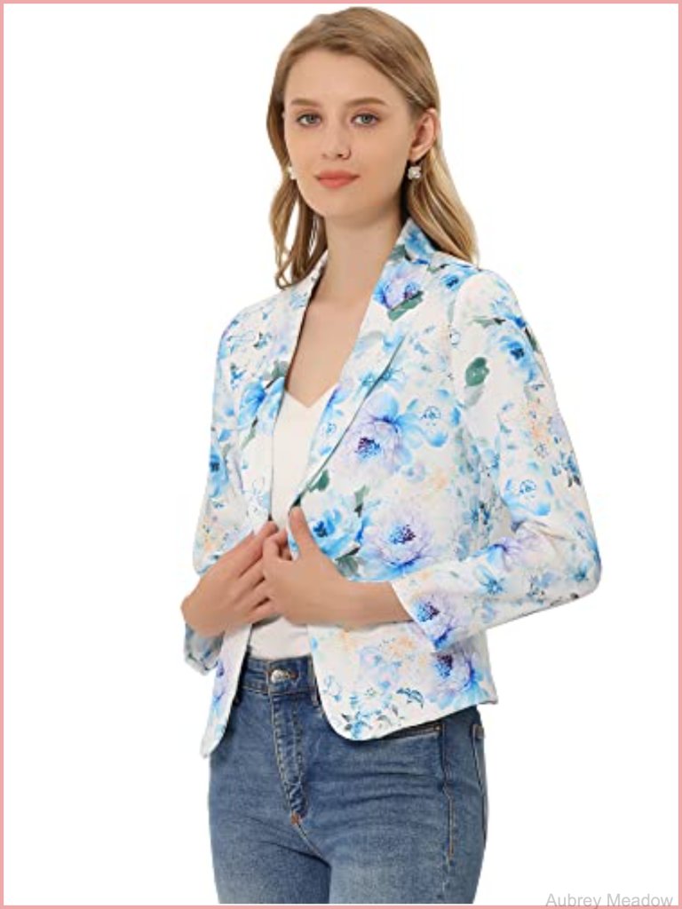 Lightweight Crop Blazer Notched Lapel Open Front Long Sleeve Fully Lined